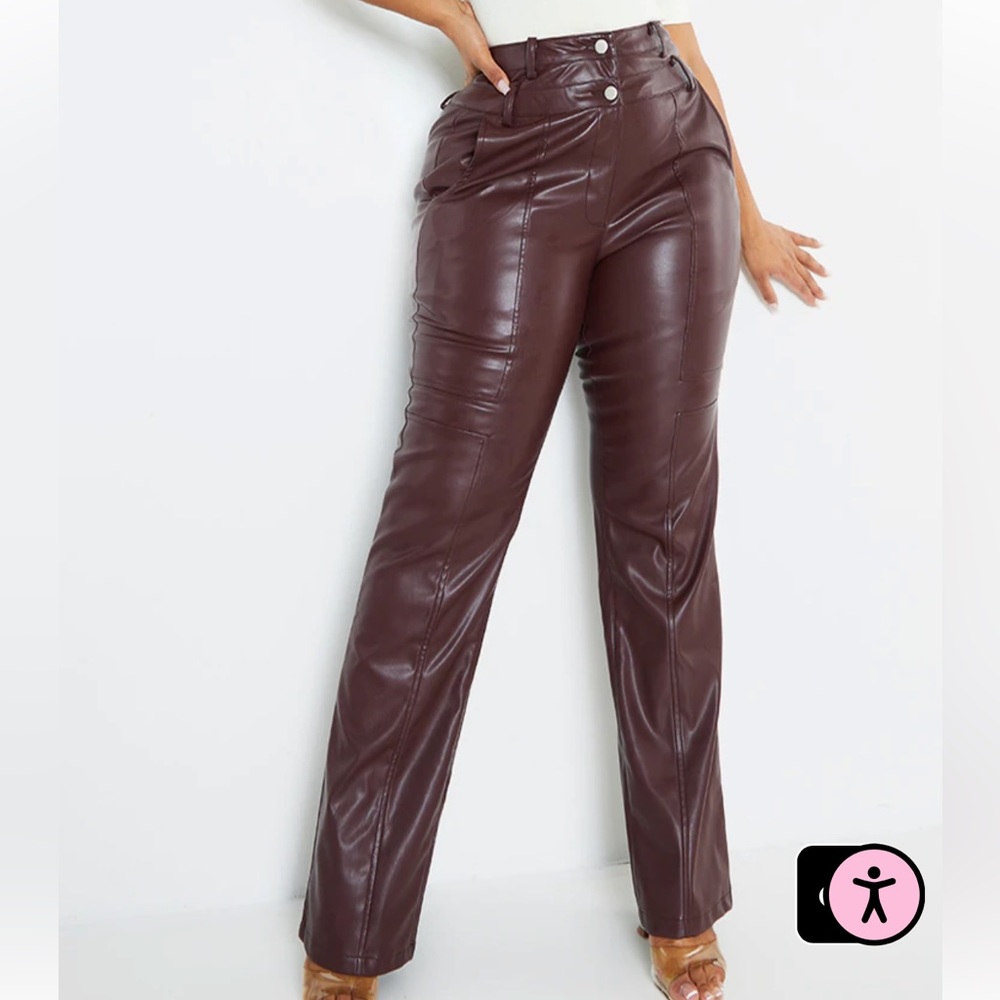 Pretty Little Thing Plus Purple Faux Leather Straight Leg Trouser - Size 20
